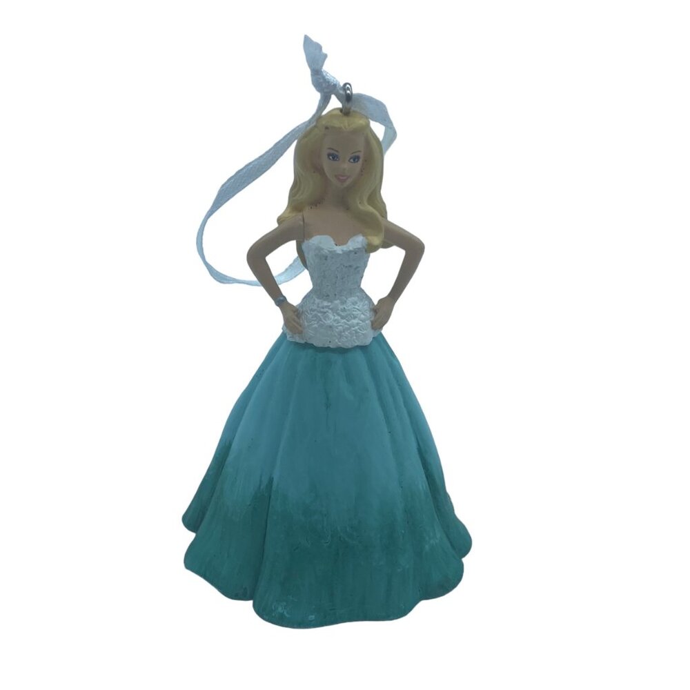 Barbie 2016 Ornament With Blue Gown & White Lace Bodice By Mattel 3" Collectible